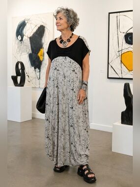 Ozai N Kū Lagenlook Maxi Dress Abstract Print Oversized Artsy NEW Avant Garde